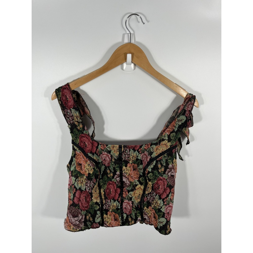 Womens Tapestry Crop Top 0XL Multicolor Floral Ren Faire Medieval Cosplay Fairy